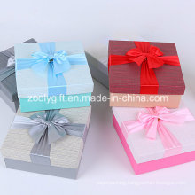 Quality Textured Art Paper Square Gift Boxes with Ribbon Bow